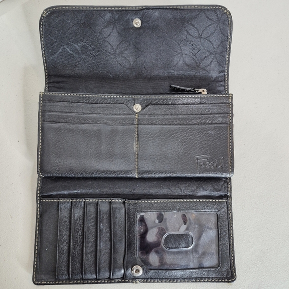 Fossil Vintage Blackburn Black Pebble Grain Leather Tri-Fold Wallet Multi-Slots - Picture 3 of 12